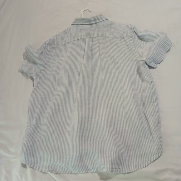 Panama Jack Blue and White Stripe Short-Sleeved Button-Up Shirt 100% Linen XL - Picture 5 of 10